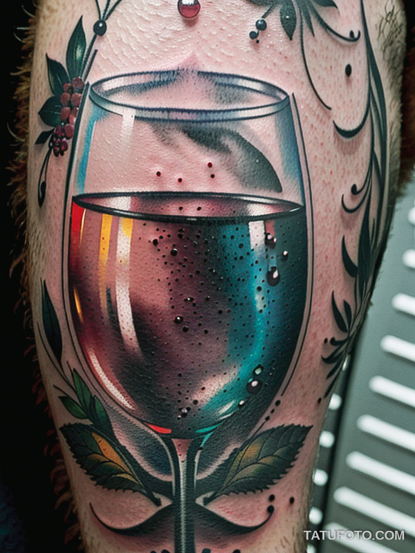 Кулинарные тату шеф-поваров - Tattoo of a wine glass with splashes, tatufoto.com 114