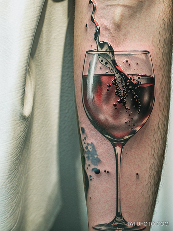 Кулинарные тату шеф-поваров - Tattoo of a wine glass with splashes, tatufoto.com 115