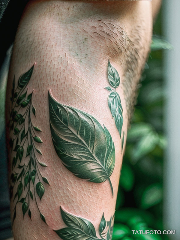 Кулинарные тату шеф-поваров - Tattoo of fresh basil leaves, tatufoto.com 586