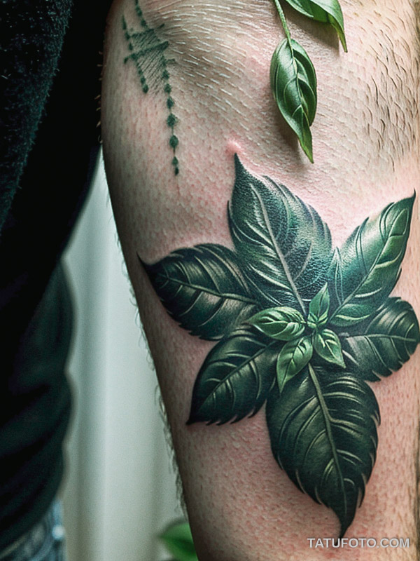Кулинарные тату шеф-поваров - Tattoo of fresh basil leaves, tatufoto.com 587