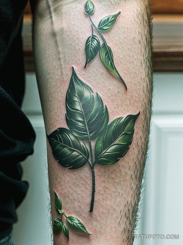 Кулинарные тату шеф-поваров - Tattoo of fresh basil leaves, tatufoto.com 589