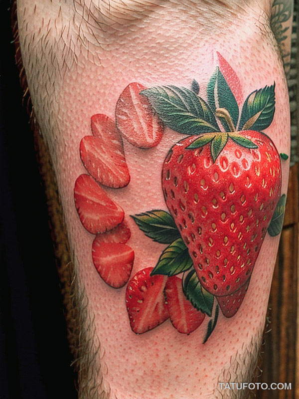 Кулинарные тату шеф-поваров - Tattoo of fresh strawberries, tatufoto.com 323