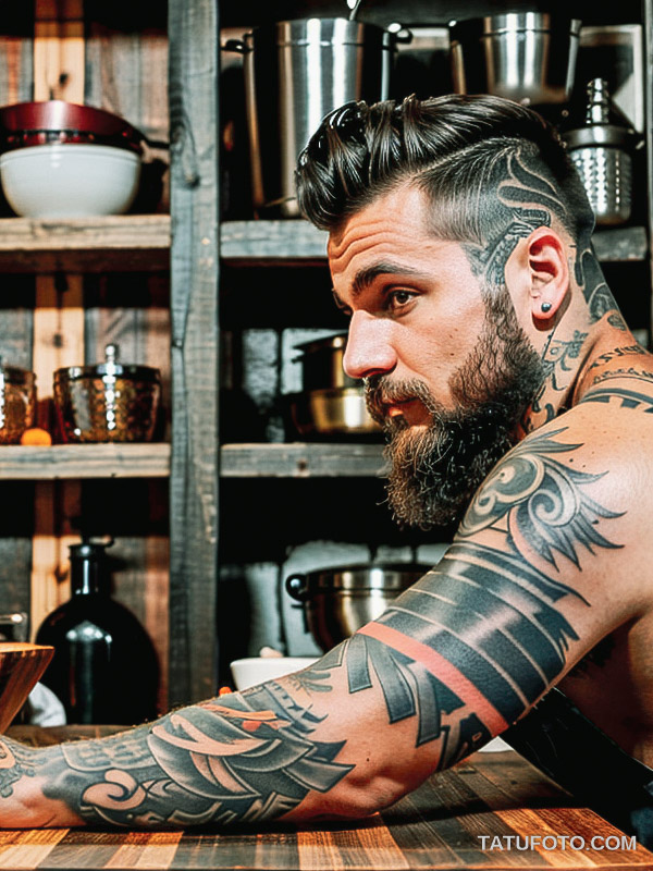 Кулинарные тату шеф-поваров - Tattooed chef holding a knife, tatufoto.com 066