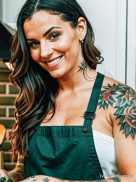 Кулинарные тату шеф-поваров - Tattooed female chef with a knife and herb tattoo on her forearm, tatufoto.com 126