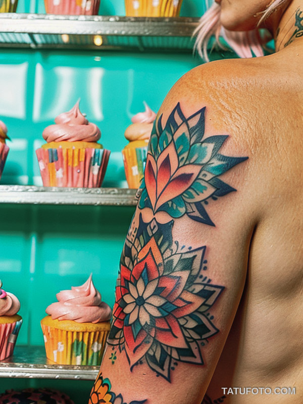 Кулинарные тату шеф-поваров - Tattooed female chef with colorful pastry tattoos, tatufoto.com 157
