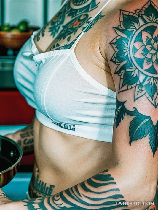Кулинарные тату шеф-поваров - Tattooed female chef with culinary tattoos, tatufoto.com 510
