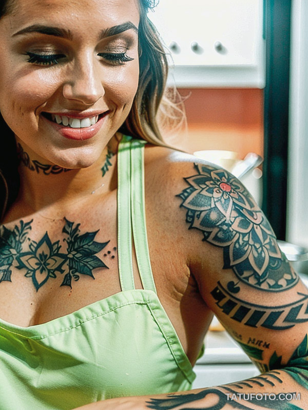 Кулинарные тату шеф-поваров - Young female chef with a tattoo of kitchen utensils on her forearm, tatufoto.com 073
