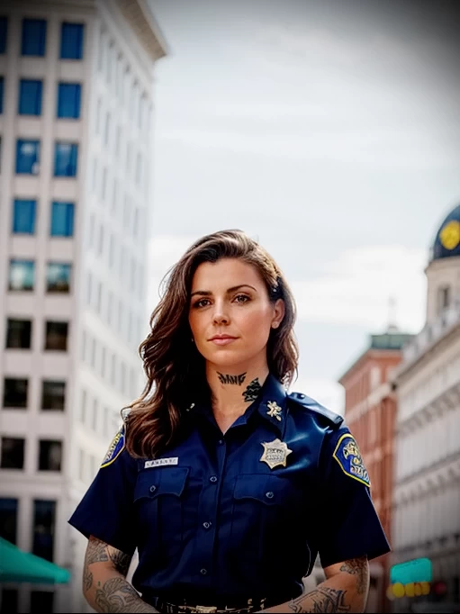 Полиция Виктории разрешила татуировки на руках и шее Brunette_with_hand_tattoos,_in_a_police_uniform,_standing_confidently_in_a_city_square,_focus_on_tattoo_clarity,