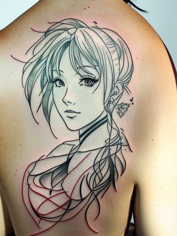 Эскиз тату аниме - Sketch tattoo anime redraw tattoo sketches on a white sheet into a Japanese-style Anime tattoo sketch, with traditional brush stroke effect, bold li tatufoto.com 184