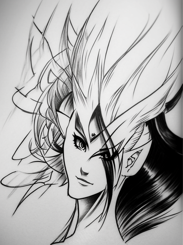 Эскиз тату аниме - Sketch tattoo anime redraw tattoo sketches on a white sheet into a Japanese-style Anime tattoo sketch, with traditional brush stroke effect, bold li tatufoto.com 230