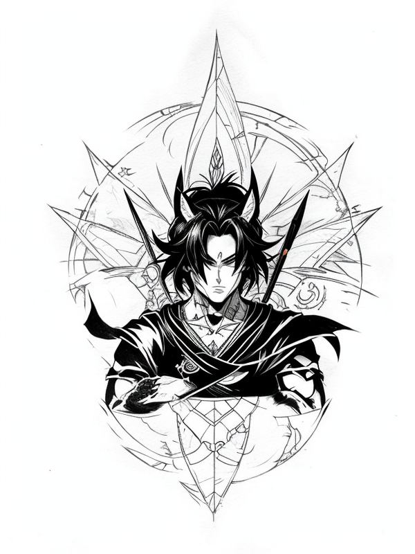 Эскиз тату аниме - Sketch tattoo anime redraw tattoo sketches on a white sheet into a Japanese-style Anime tattoo sketch, with traditional brush stroke effect, bold li tatufoto.com 374
