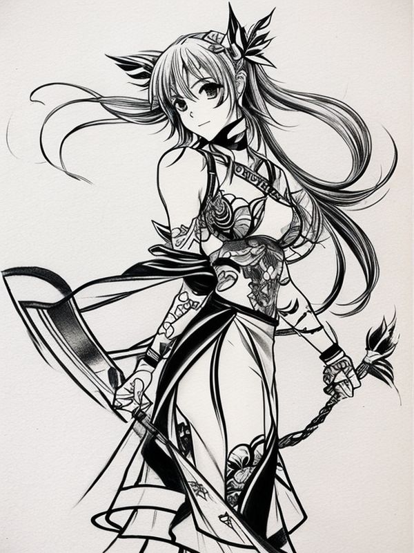 Эскиз тату аниме - Sketch tattoo anime redraw tattoo sketches on a white sheet into a Japanese-style Anime tattoo sketch, with traditional brush stroke effect, bold li tatufoto.com 495