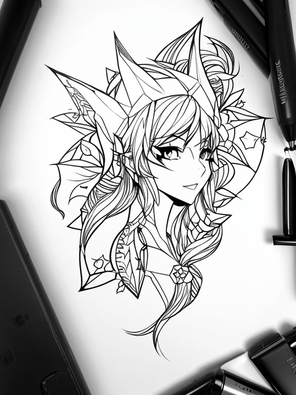 Эскиз тату аниме - Sketch tattoo anime redraw tattoo sketches on a white sheet into a bold and graphic Anime tattoo sketch, with thick black lines, high contrast shadi tatufoto.com 029