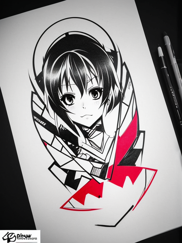 Эскиз тату аниме - Sketch tattoo anime redraw tattoo sketches on a white sheet into a bold and graphic Anime tattoo sketch, with thick black lines, high contrast shadi tatufoto.com 111