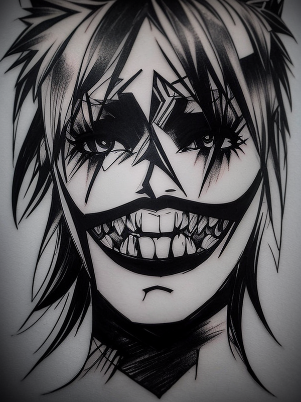 Эскиз тату аниме - Sketch tattoo anime redraw tattoo sketches on a white sheet into a bold and graphic Anime tattoo sketch, with thick black lines, high contrast shadi tatufoto.com 126