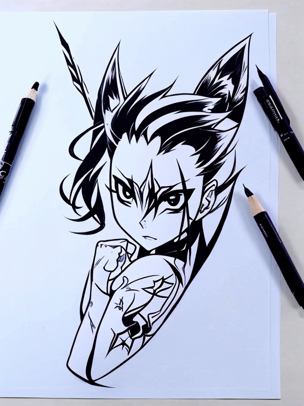 Эскиз тату аниме - Sketch tattoo anime redraw tattoo sketches on a white sheet into a bold and graphic Anime tattoo sketch, with thick black lines, high contrast shadi tatufoto.com 354