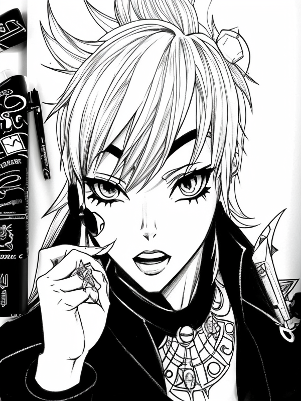 Эскиз тату аниме - Sketch tattoo anime redraw tattoo sketches on a white sheet into a cartoonish Anime tattoo sketch, with exaggerated features, playful style, bold ou tatufoto.com 352