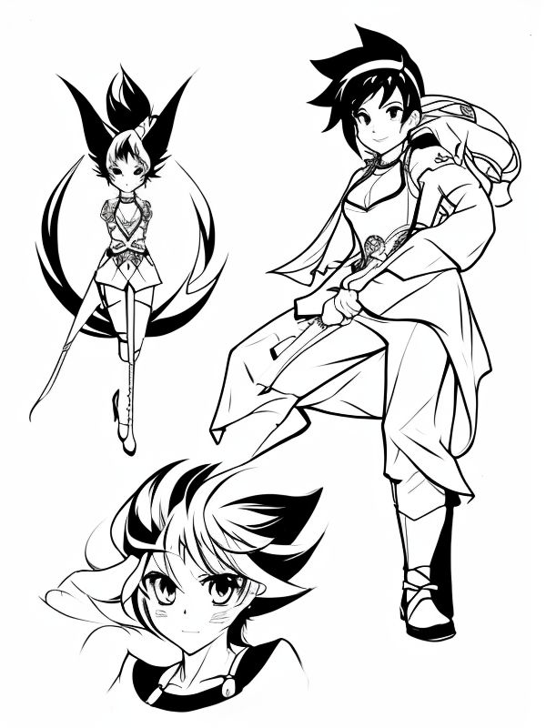 Эскиз тату аниме - Sketch tattoo anime redraw tattoo sketches on a white sheet into a cartoonish Anime tattoo sketch, with exaggerated features, playful style, bold ou tatufoto.com 440