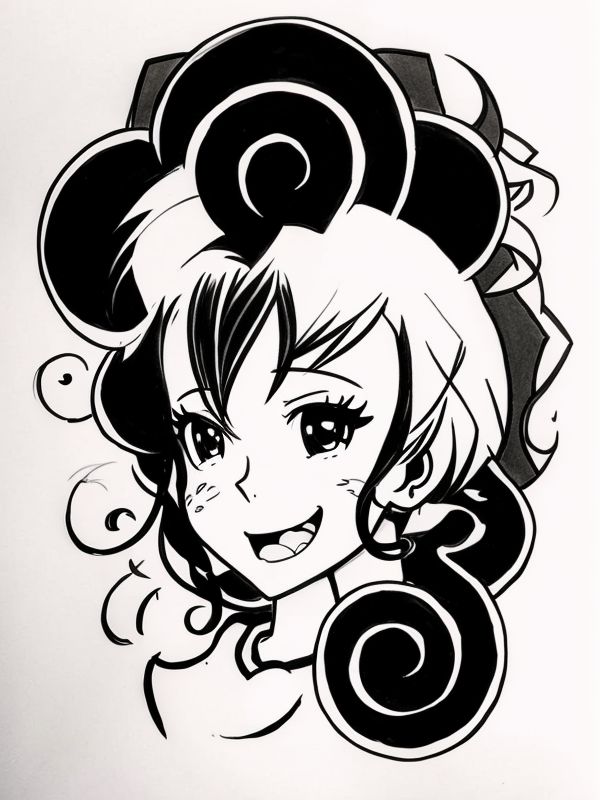 Эскиз тату аниме - Sketch tattoo anime redraw tattoo sketches on a white sheet into a cartoonish Anime tattoo sketch, with exaggerated features, playful style, bold ou tatufoto.com 558