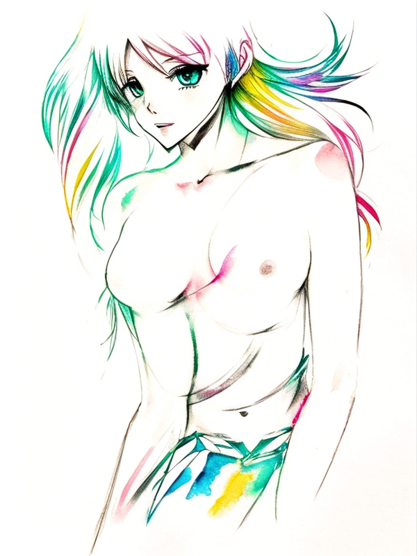 Эскиз тату аниме - Sketch tattoo anime redraw tattoo sketches on a white sheet into a colorful Anime tattoo sketch, using vibrant colors with a watercolor effect, deta tatufoto.com 002
