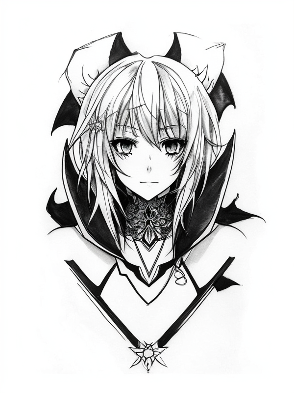 Эскиз тату аниме - Sketch tattoo anime redraw tattoo sketches on a white sheet into a colorful Anime tattoo sketch, using vibrant colors with a watercolor effect, deta tatufoto.com 095