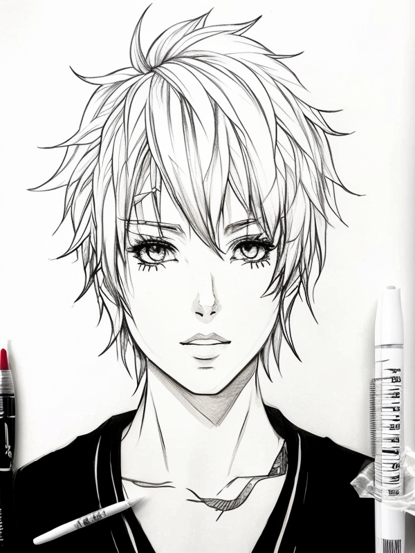 Эскиз тату аниме - Sketch tattoo anime redraw tattoo sketches on a white sheet into a colorful Anime tattoo sketch, using vibrant colors with a watercolor effect, deta tatufoto.com 245