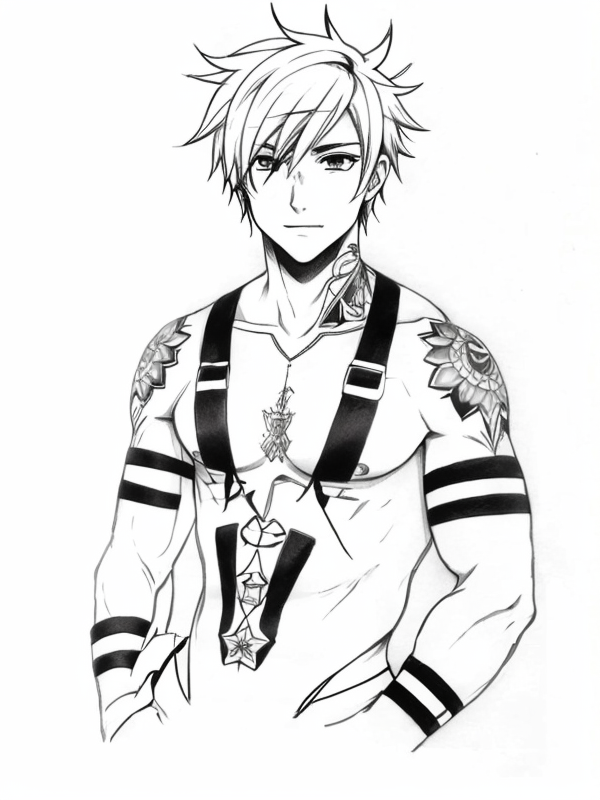 Эскиз тату аниме - Sketch tattoo anime redraw tattoo sketches on a white sheet into a colorful Anime tattoo sketch, using vibrant colors with a watercolor effect, deta tatufoto.com 298