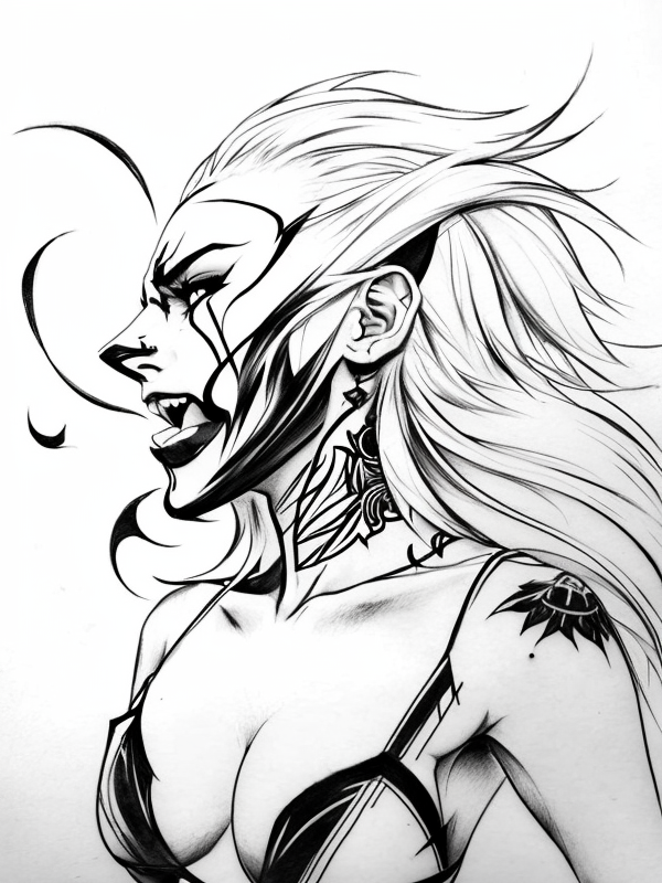 Эскиз тату аниме - Sketch tattoo anime redraw tattoo sketches on a white sheet into a fierce Anime tattoo sketch, with sharp, aggressive lines, dark black ink, strong tatufoto.com 026