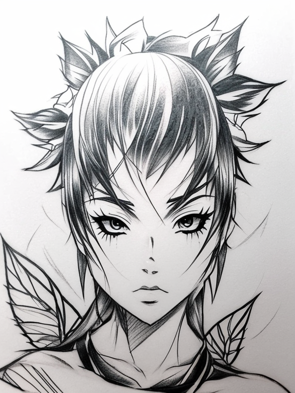 Эскиз тату аниме - Sketch tattoo anime redraw tattoo sketches on a white sheet into a fierce Anime tattoo sketch, with sharp, aggressive lines, dark black ink, strong tatufoto.com 158