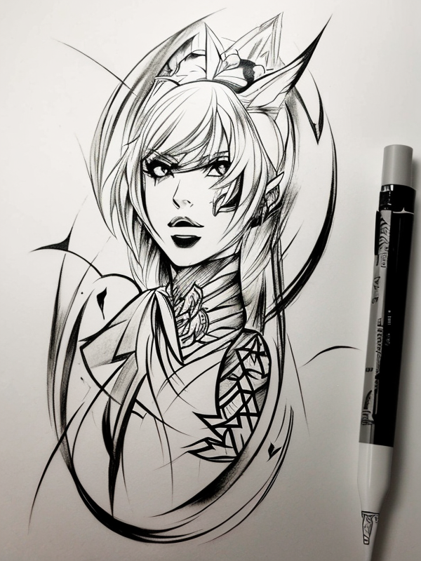 Эскиз тату аниме - Sketch tattoo anime redraw tattoo sketches on a white sheet into a fierce Anime tattoo sketch, with sharp, aggressive lines, dark black ink, strong tatufoto.com 238