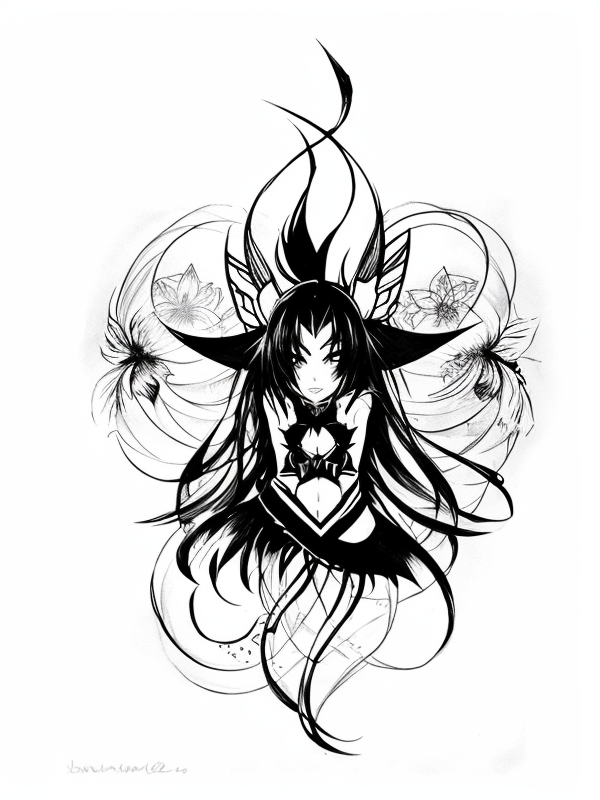 Эскиз тату аниме - Sketch tattoo anime redraw tattoo sketches on a white sheet into a fierce Anime tattoo sketch, with sharp, aggressive lines, dark black ink, strong tatufoto.com 375
