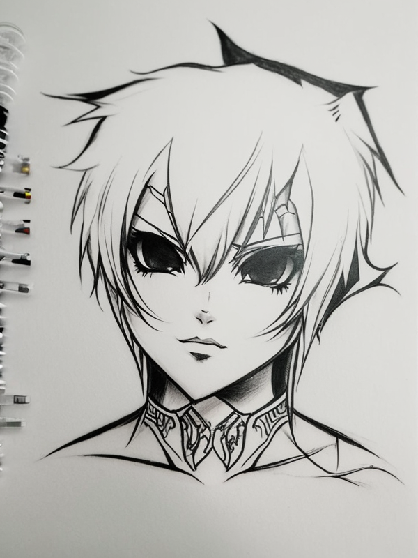 Эскиз тату аниме - Sketch tattoo anime redraw tattoo sketches on a white sheet into a fierce Anime tattoo sketch, with sharp, aggressive lines, dark black ink, strong tatufoto.com 411