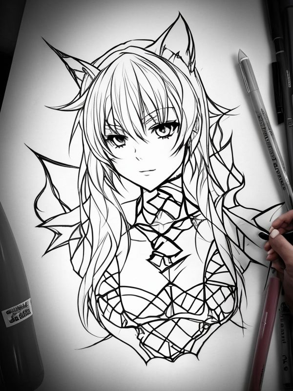 Эскиз тату аниме - Sketch tattoo anime redraw tattoo sketches on a white sheet into a fierce Anime tattoo sketch, with sharp, aggressive lines, dark black ink, strong tatufoto.com 519