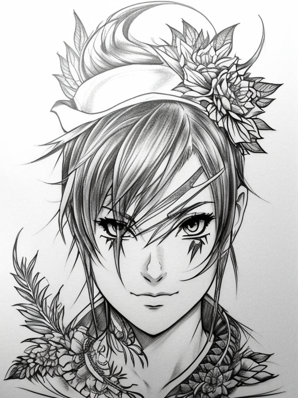 Эскиз тату аниме - Sketch tattoo anime redraw tattoo sketches on a white sheet into a highly detailed Anime tattoo sketch, with intricate lines, bold outlines, deep sh tatufoto.com 154