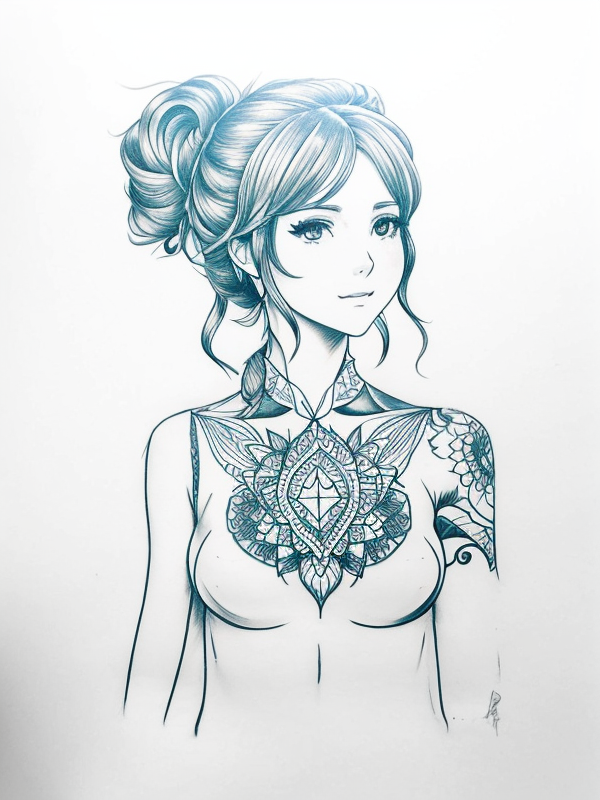 Эскиз тату аниме - Sketch tattoo anime redraw tattoo sketches on a white sheet into a highly detailed Anime tattoo sketch, with intricate lines, bold outlines, deep sh tatufoto.com 168