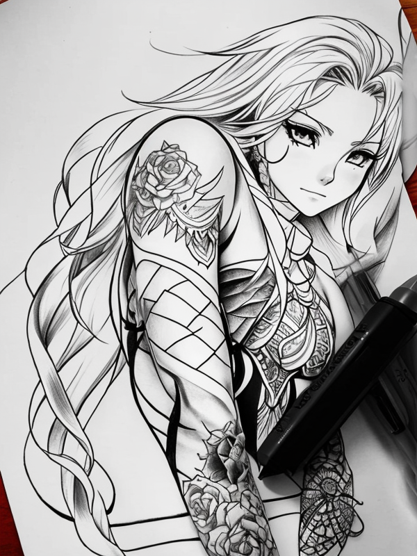Эскиз тату аниме - Sketch tattoo anime redraw tattoo sketches on a white sheet into a highly detailed Anime tattoo sketch, with intricate lines, bold outlines, deep sh tatufoto.com 227