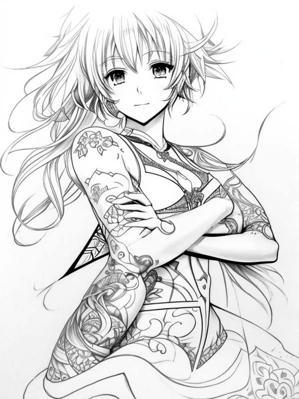 Эскиз тату аниме - Sketch tattoo anime redraw tattoo sketches on a white sheet into a highly detailed Anime tattoo sketch, with intricate lines, bold outlines, deep sh tatufoto.com 319