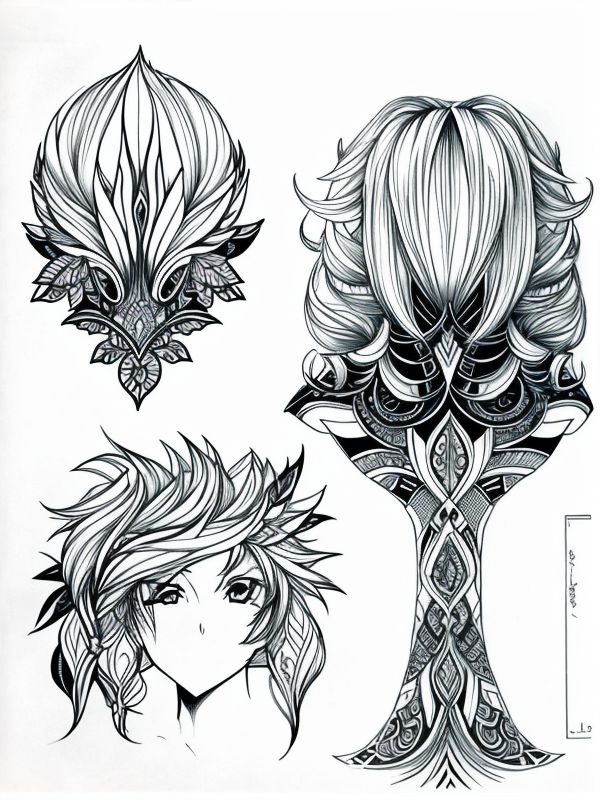 Эскиз тату аниме - Sketch tattoo anime redraw tattoo sketches on a white sheet into a highly detailed Anime tattoo sketch, with intricate lines, bold outlines, deep sh tatufoto.com 460