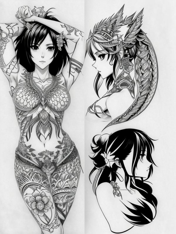 Эскиз тату аниме - Sketch tattoo anime redraw tattoo sketches on a white sheet into a highly detailed Anime tattoo sketch, with intricate lines, bold outlines, deep sh tatufoto.com 471