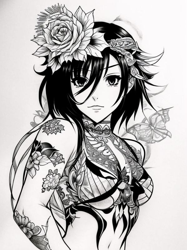 Эскиз тату аниме - Sketch tattoo anime redraw tattoo sketches on a white sheet into a highly detailed Anime tattoo sketch, with intricate lines, bold outlines, deep sh tatufoto.com 533