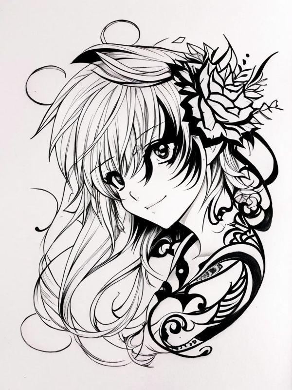 Эскиз тату аниме - Sketch tattoo anime redraw tattoo sketches on a white sheet into a highly detailed Anime tattoo sketch, with intricate lines, bold outlines, deep sh tatufoto.com 548