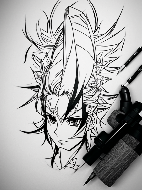 Эскиз тату аниме - Sketch tattoo anime redraw tattoo sketches on a white sheet into a modern minimalist Anime tattoo sketch, using only black ink with simple lines, sh tatufoto.com 226