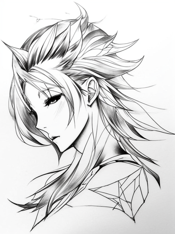 Эскиз тату аниме - Sketch tattoo anime redraw tattoo sketches on a white sheet into a modern minimalist Anime tattoo sketch, using only black ink with simple lines, sh tatufoto.com 318