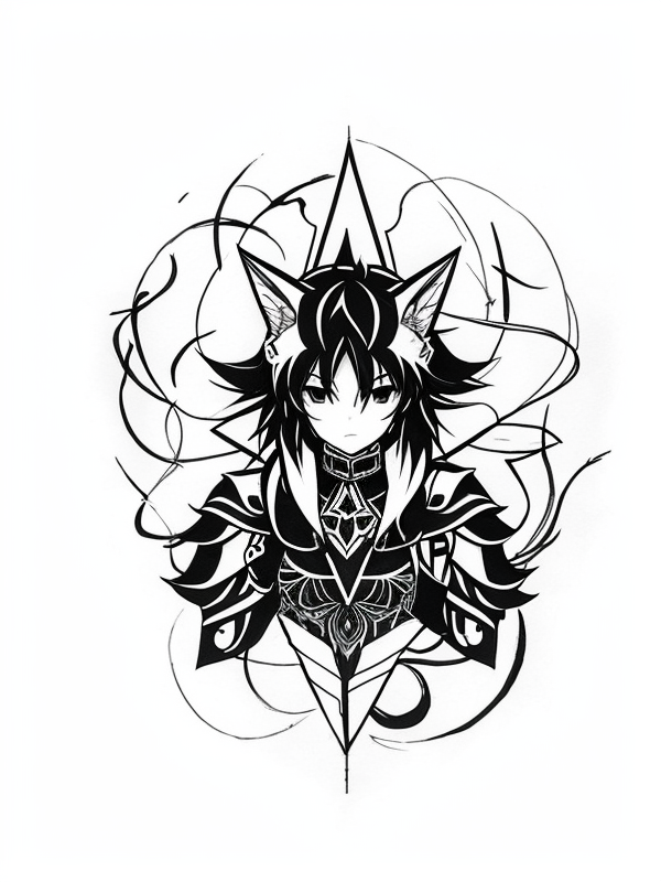 Эскиз тату аниме - Sketch tattoo anime redraw tattoo sketches on a white sheet into a modern minimalist Anime tattoo sketch, using only black ink with simple lines, sh tatufoto.com 370