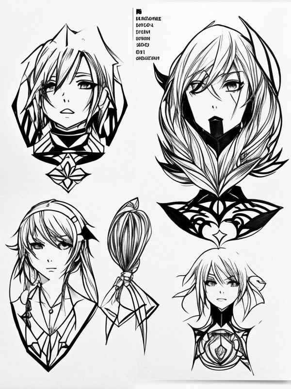 Эскиз тату аниме - Sketch tattoo anime redraw tattoo sketches on a white sheet into a modern minimalist Anime tattoo sketch, using only black ink with simple lines, sh tatufoto.com 459