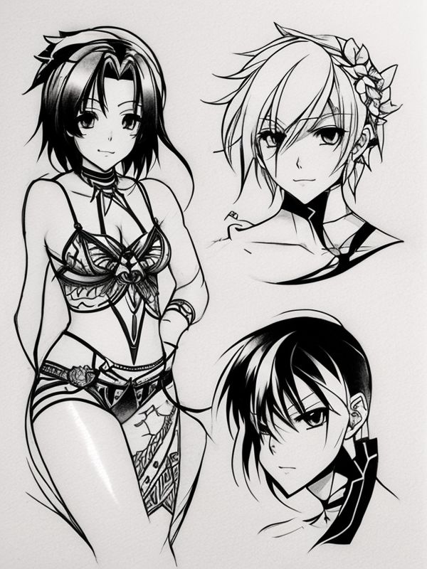 Эскиз тату аниме - Sketch tattoo anime redraw tattoo sketches on a white sheet into a modern minimalist Anime tattoo sketch, using only black ink with simple lines, sh tatufoto.com 470