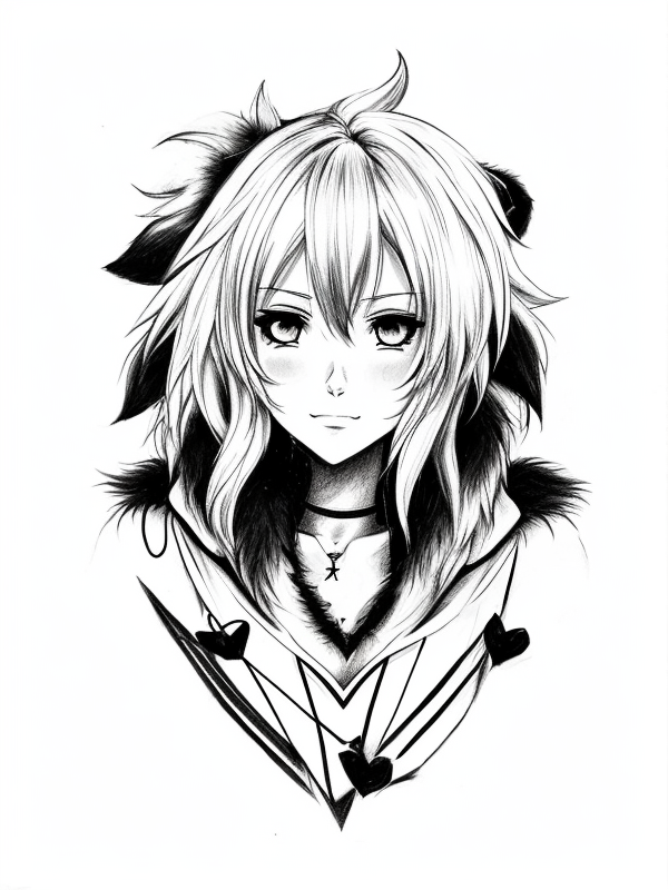 Эскиз тату аниме - Sketch tattoo anime redraw tattoo sketches on a white sheet into a realistic Anime tattoo sketch, with detailed fur texture, lifelike shading, high tatufoto.com 104