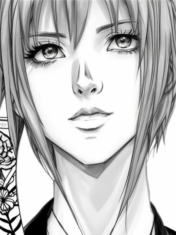 Эскиз тату аниме - Sketch tattoo anime redraw tattoo sketches on a white sheet into a realistic Anime tattoo sketch, with detailed fur texture, lifelike shading, high tatufoto.com 389