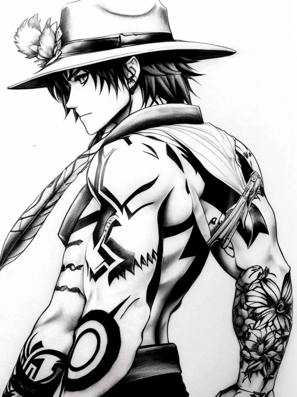 Эскиз тату аниме - Sketch tattoo anime redraw tattoo sketches on a white sheet into a realistic Anime tattoo sketch, with detailed fur texture, lifelike shading, high tatufoto.com 402