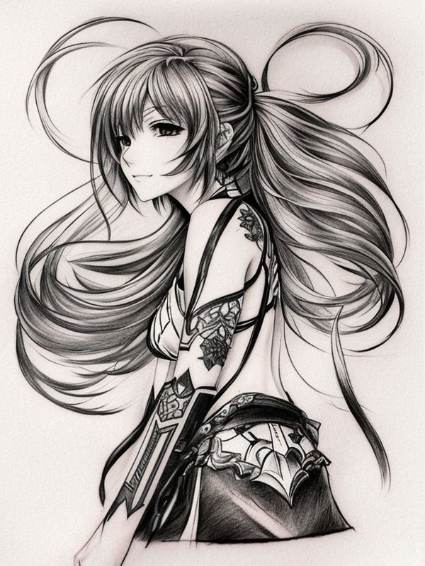 Эскиз тату аниме - Sketch tattoo anime redraw tattoo sketches on a white sheet into a realistic Anime tattoo sketch, with detailed fur texture, lifelike shading, high tatufoto.com 490